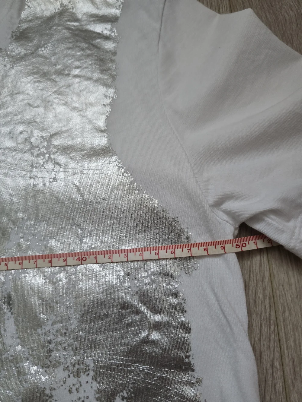 Zara White Tee with Silver Foil Panel Size S Oversized Cotton - Picture 6 of 7
